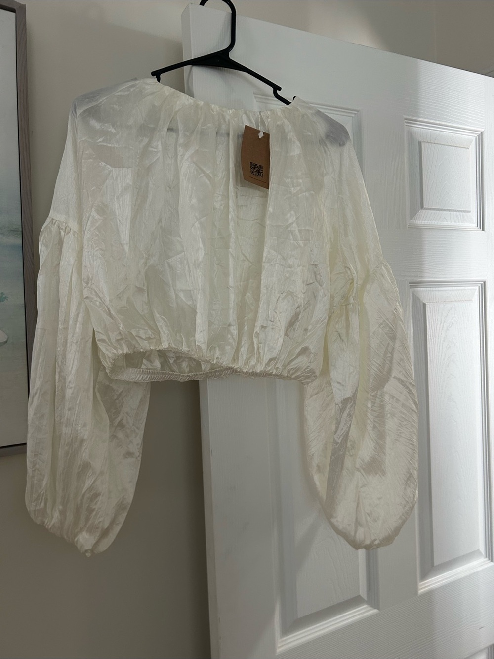 Cropped Off-Shoulder Puff Sleeve Top - Cream